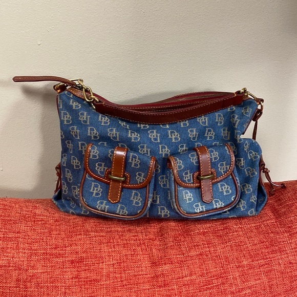 Dooney & Bourke Handbags - Dooney & Burke Denim Signature DB Print Leather Hobo Bag